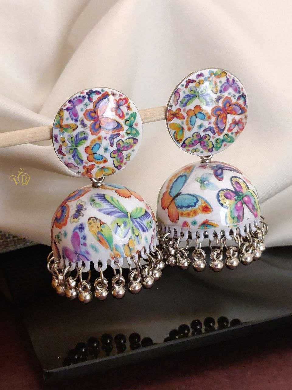 Floral Print Dome Jhumka Earrings