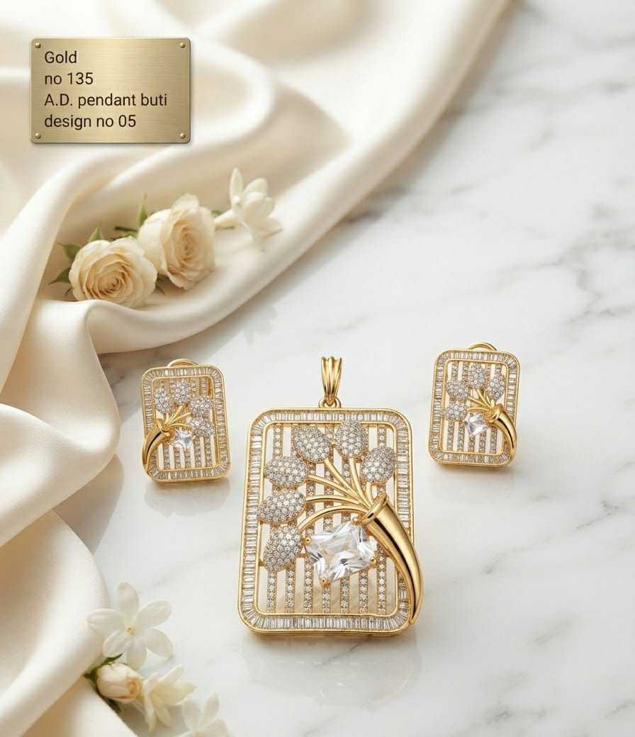 Floral Spray Grid AD Pendant Set with Ruby, Green or White Stone