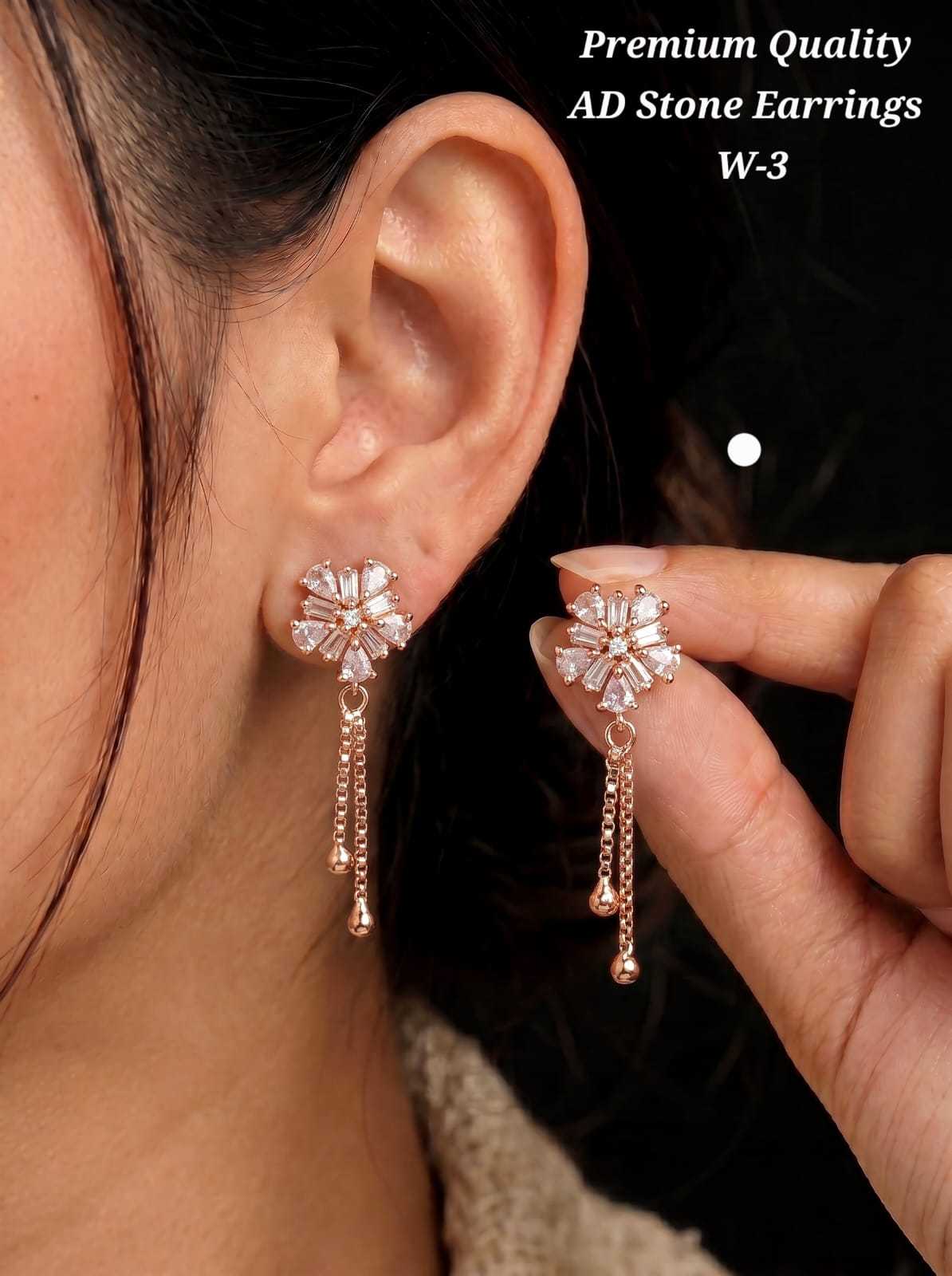 Floral Stone Stud Earrings with Tassel Chains