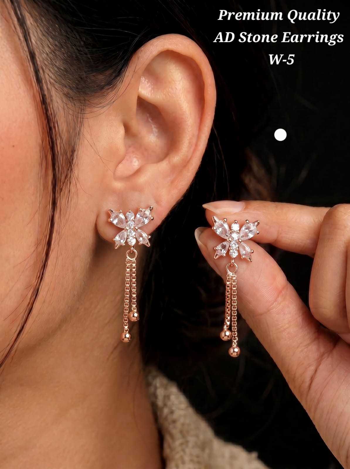 Floral Stone Stud Earrings with Tassel Chains