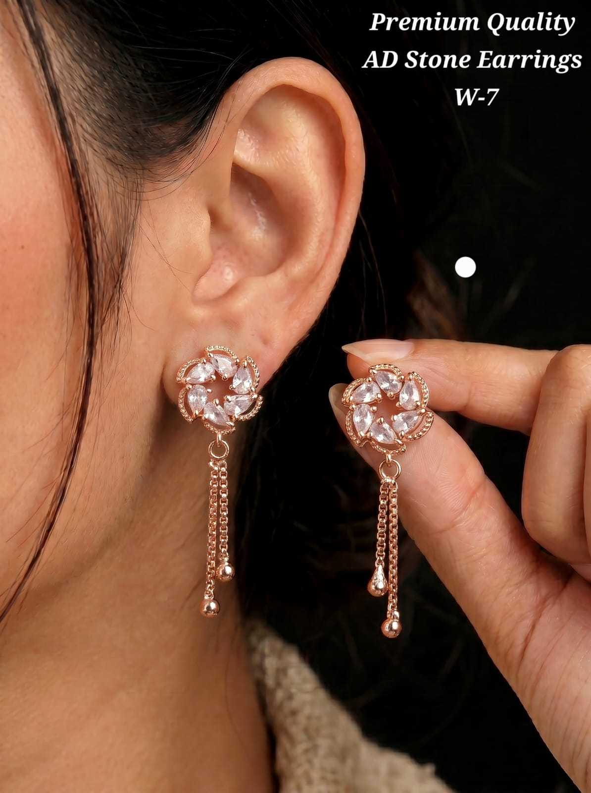 Floral Stone Stud Earrings with Tassel Chains