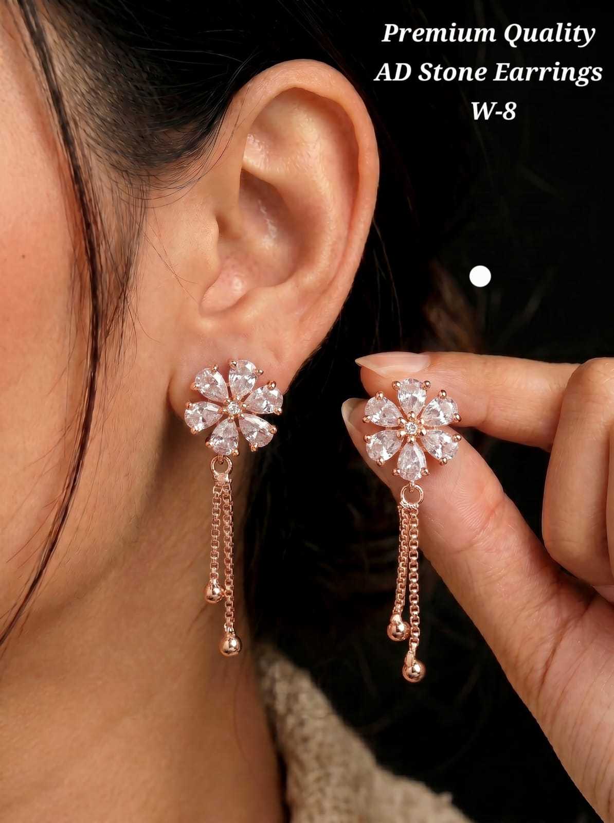 Floral Stone Stud Earrings with Tassel Chains