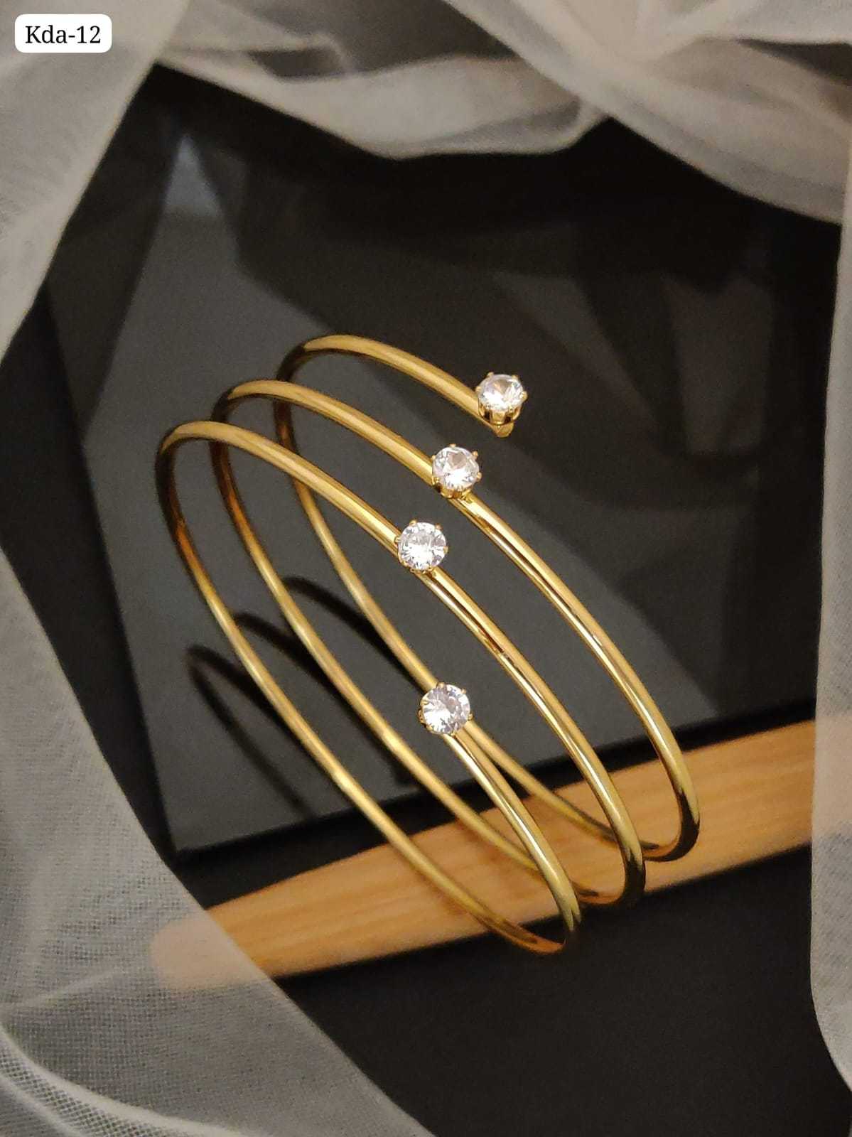 Four-Coil Gold-Plated Wrap Kada with Solitaire CZ Studs