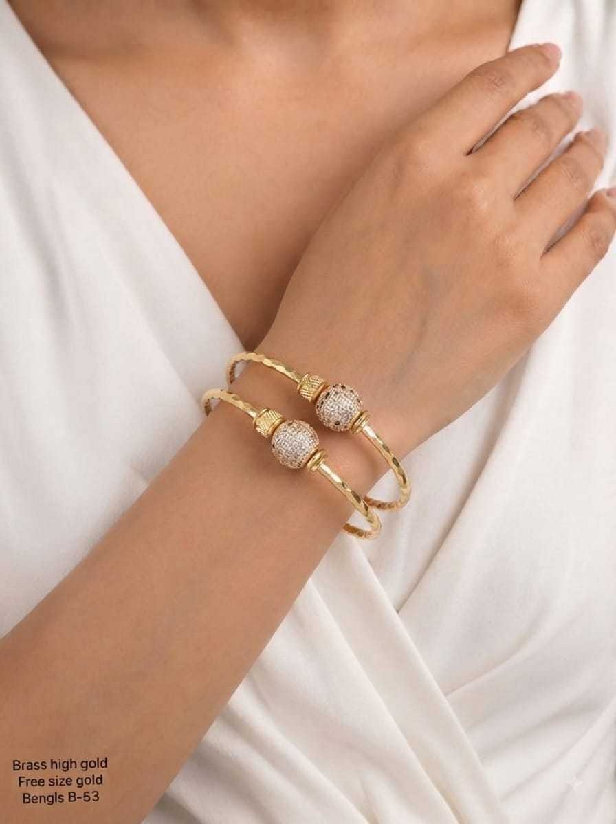 Free Size Bangle Pair with American Diamond Ball Charms