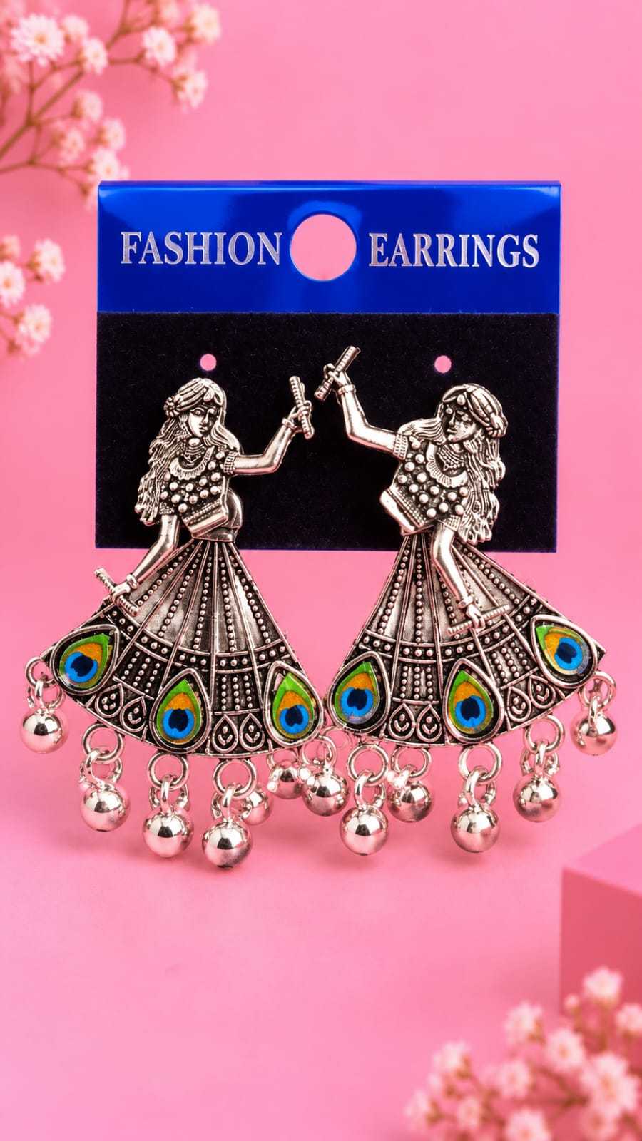 Garba Dancer Oxidised Earrings with Enamel Skirt and Ghungroo