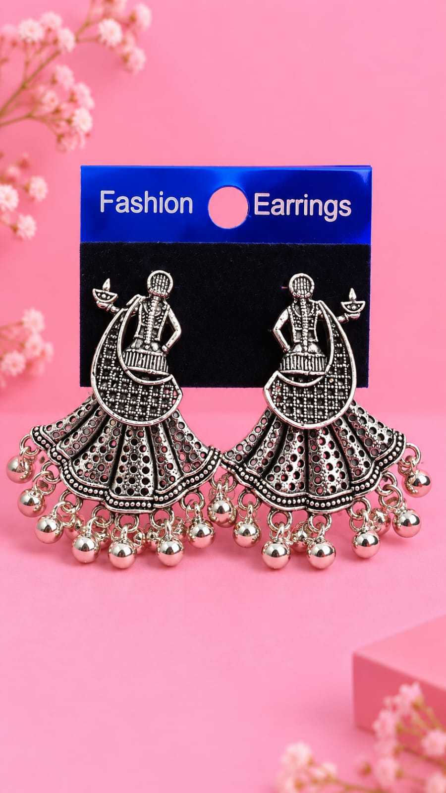 Garba Dancer Oxidised Earrings with Enamel Skirt and Ghungroo