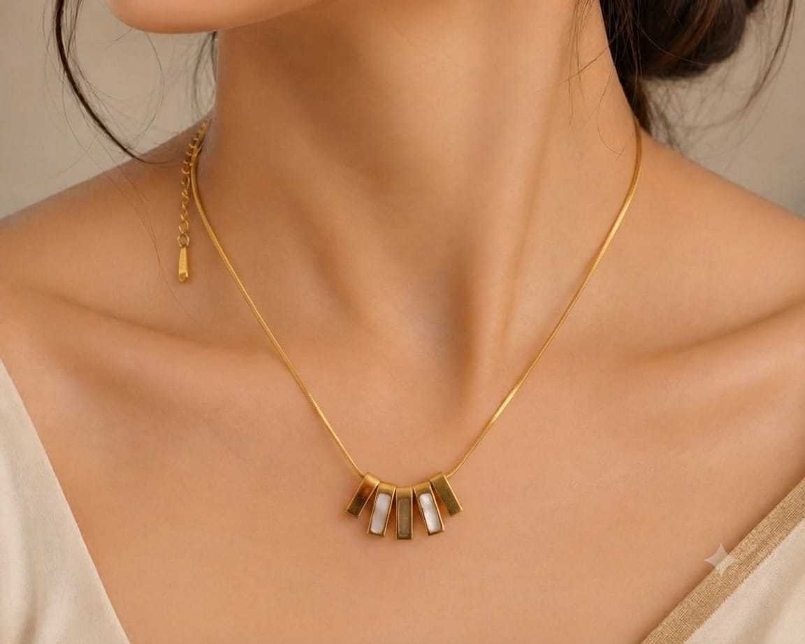Geometric Bar Pendant Necklace in Gold Tone