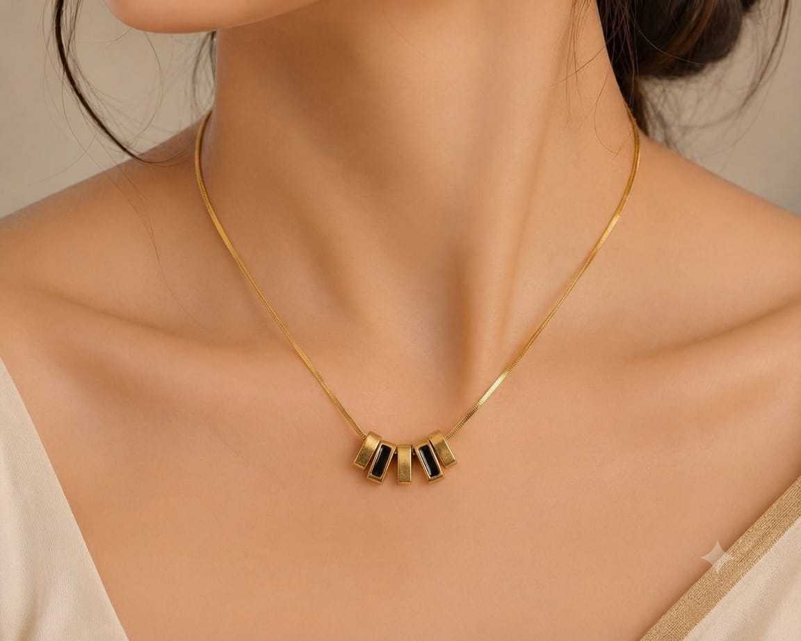Geometric Bar Pendant Necklace in Gold Tone