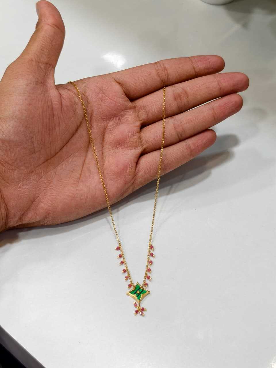 Geometric Emerald & Ruby Pendant Necklace