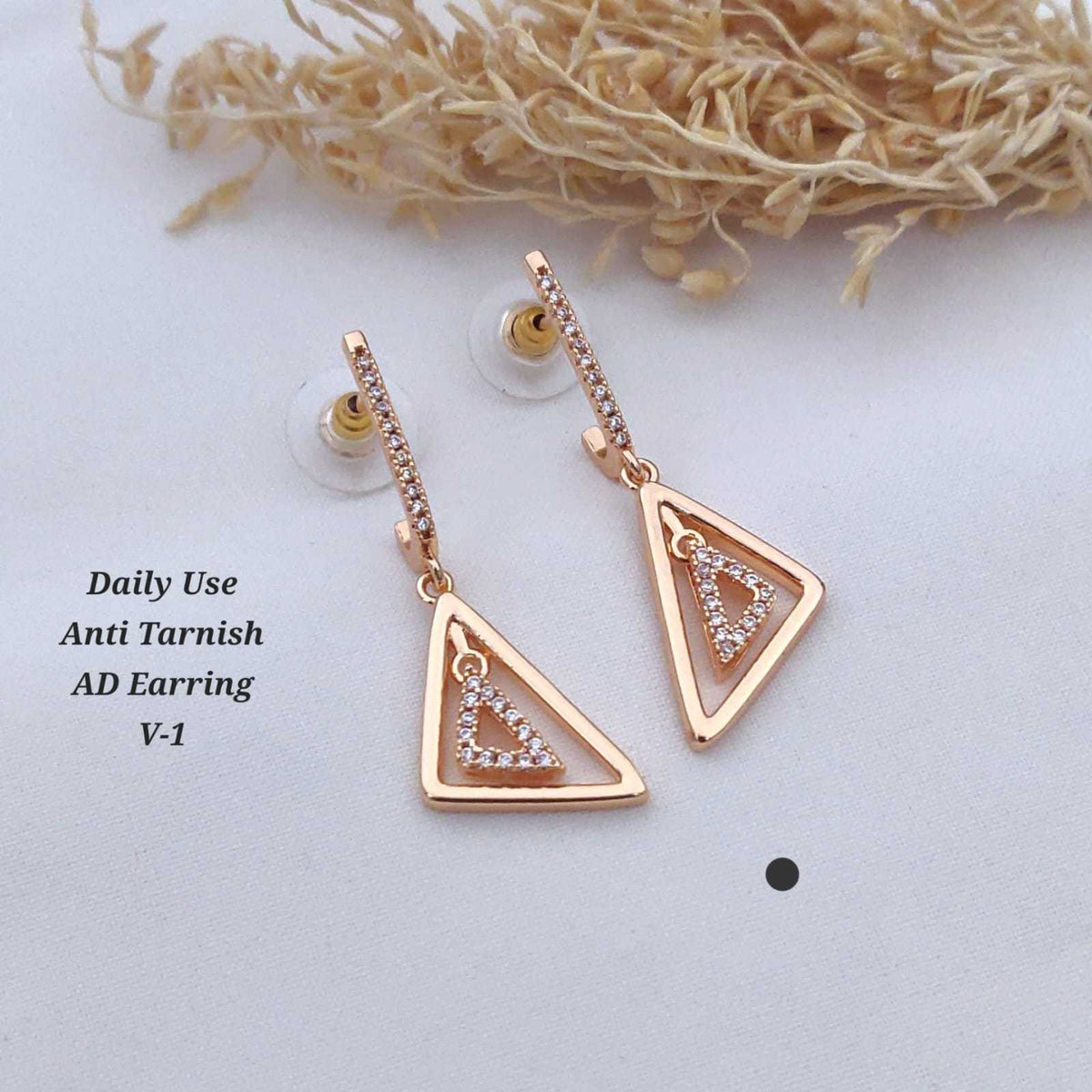 Geometric Triangle Dangle Earrings in Rose Gold