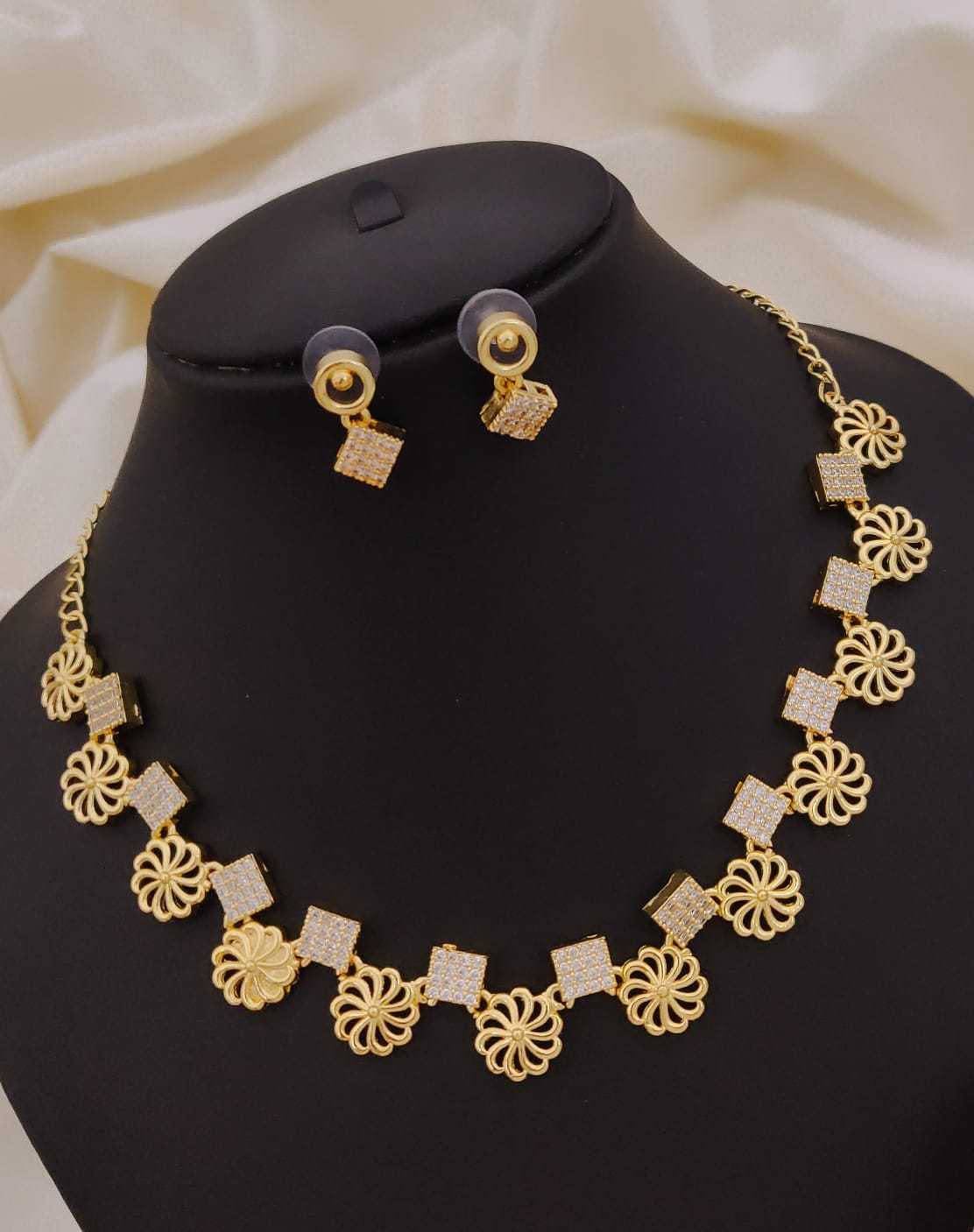 Geometric Triangle Necklace Set with Fine Stones