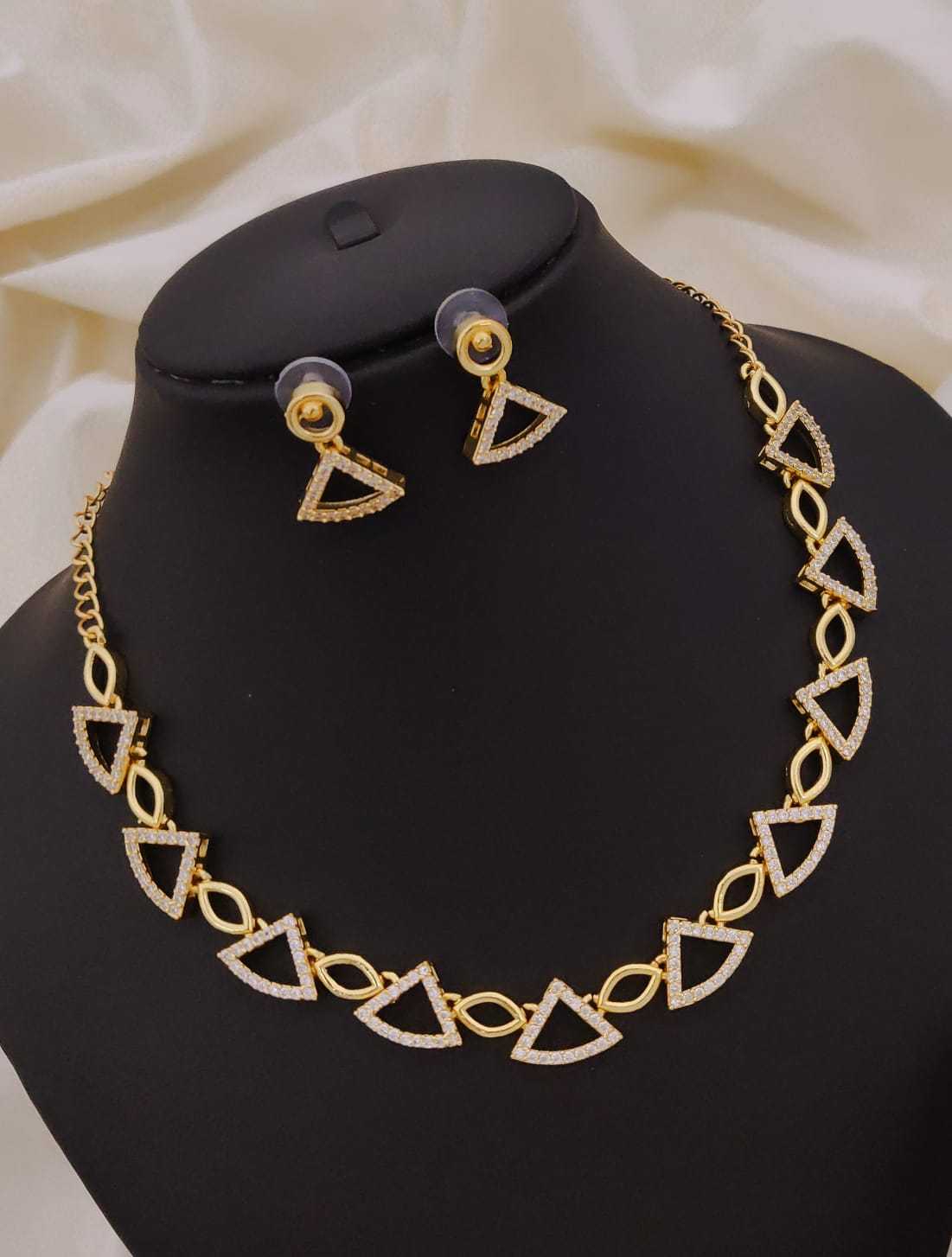 Geometric Triangle Necklace Set with Fine Stones