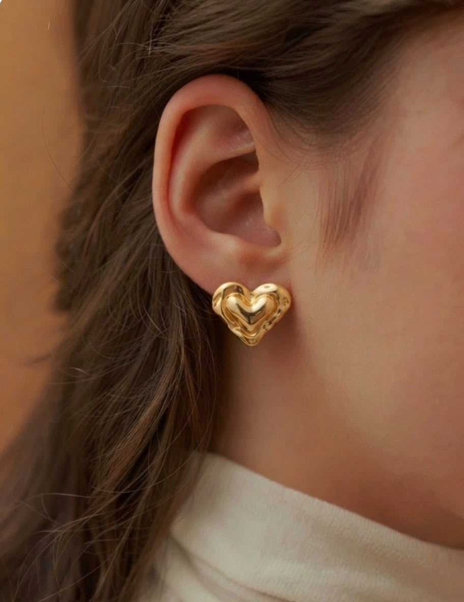 Glossy Gold Seashell Stud Earrings