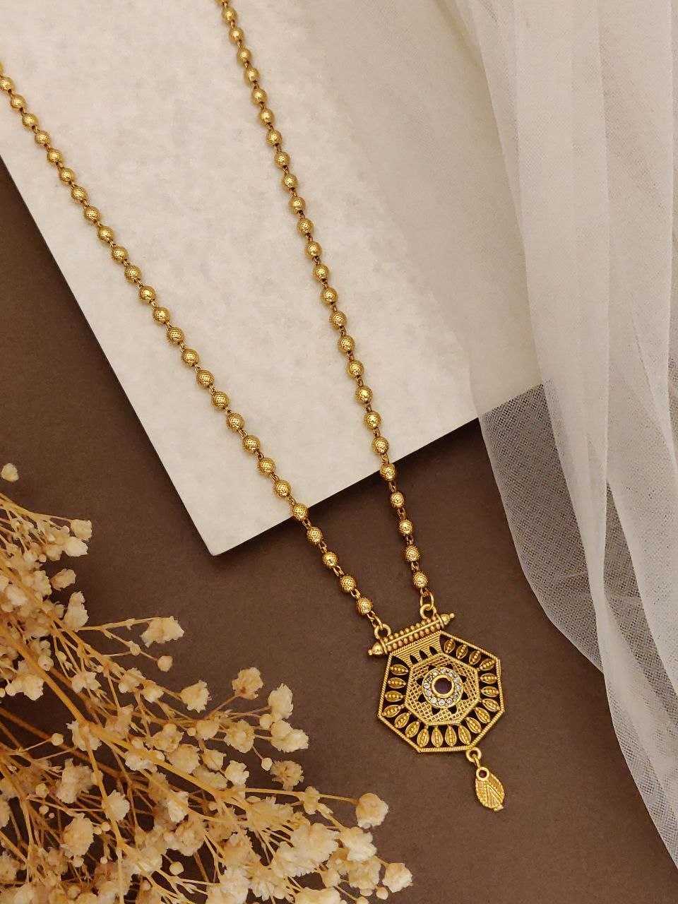 Gold Ball Chain with Carved Fan Pendant
