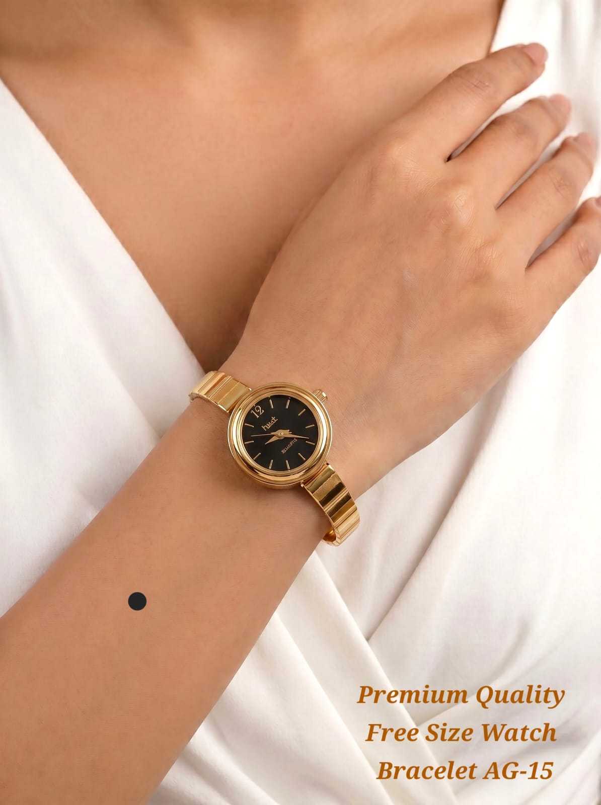 Gold Bangle Watch with Filigree Charm