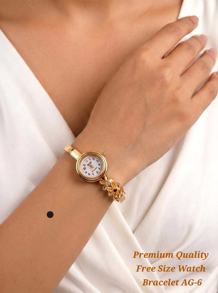 Gold Bangle Watch with Filigree Charm