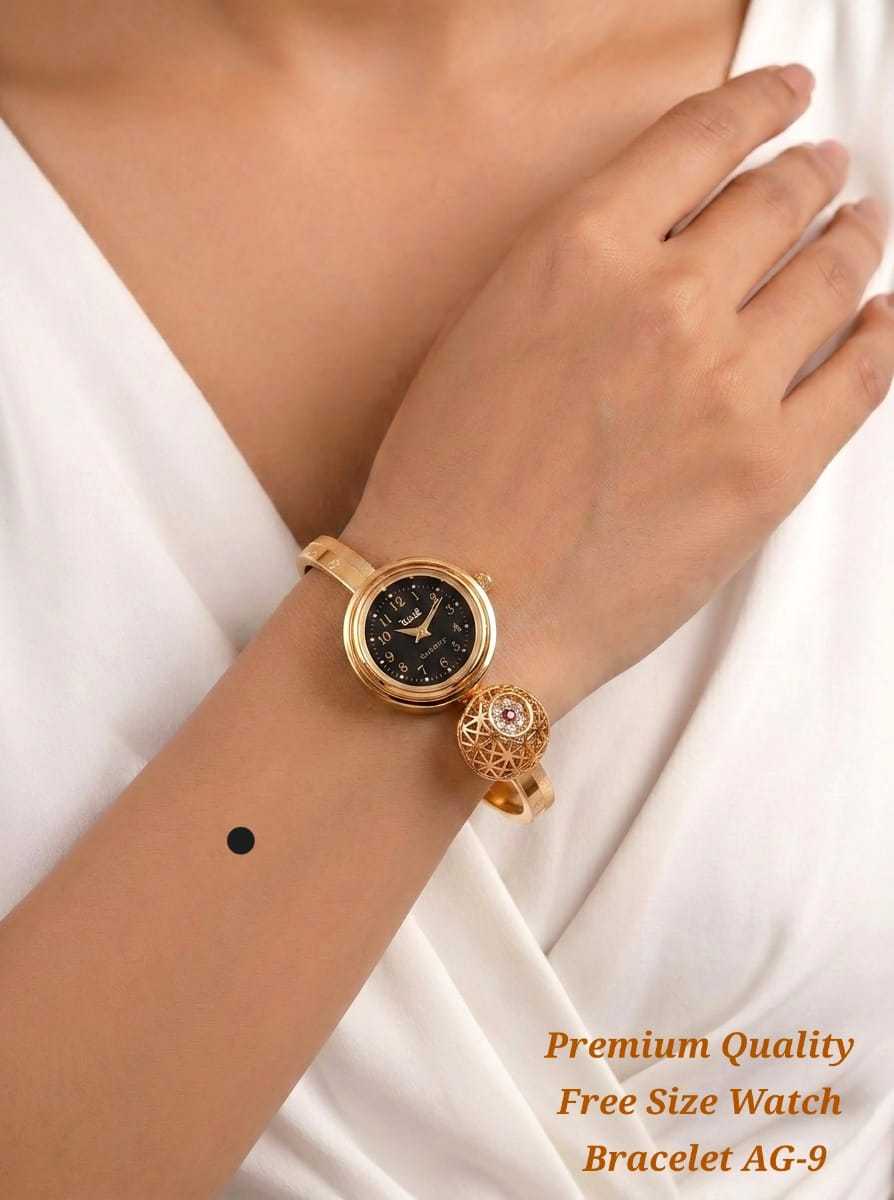 Gold Bangle Watch with Filigree Charm