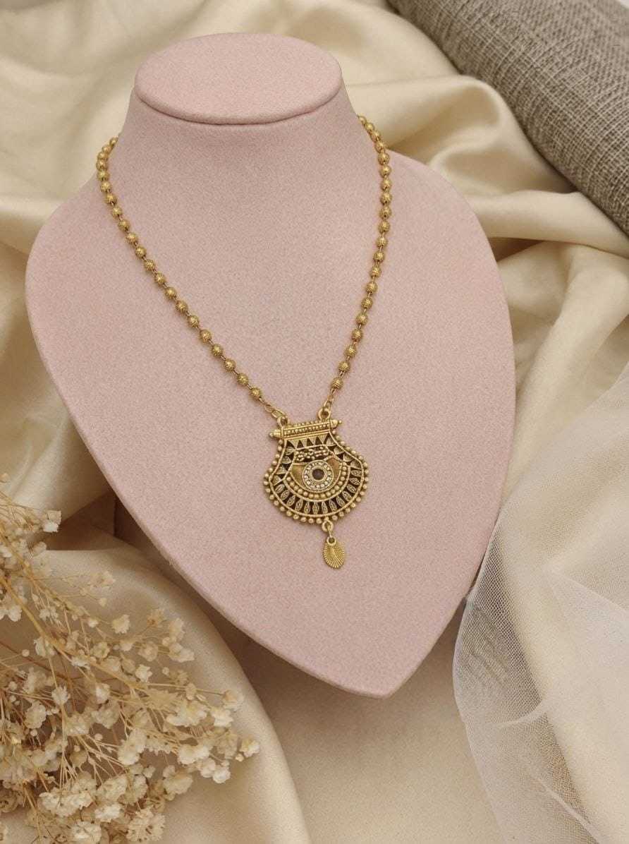 Gold Bead Chain with Carved Fan Pendant