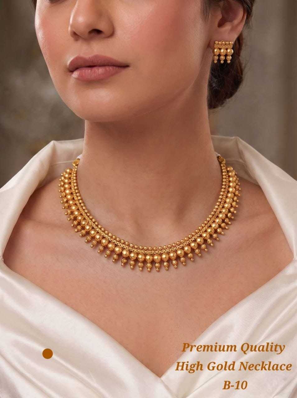 Gold Bead Fringe Choker Necklace in High Gold Finish