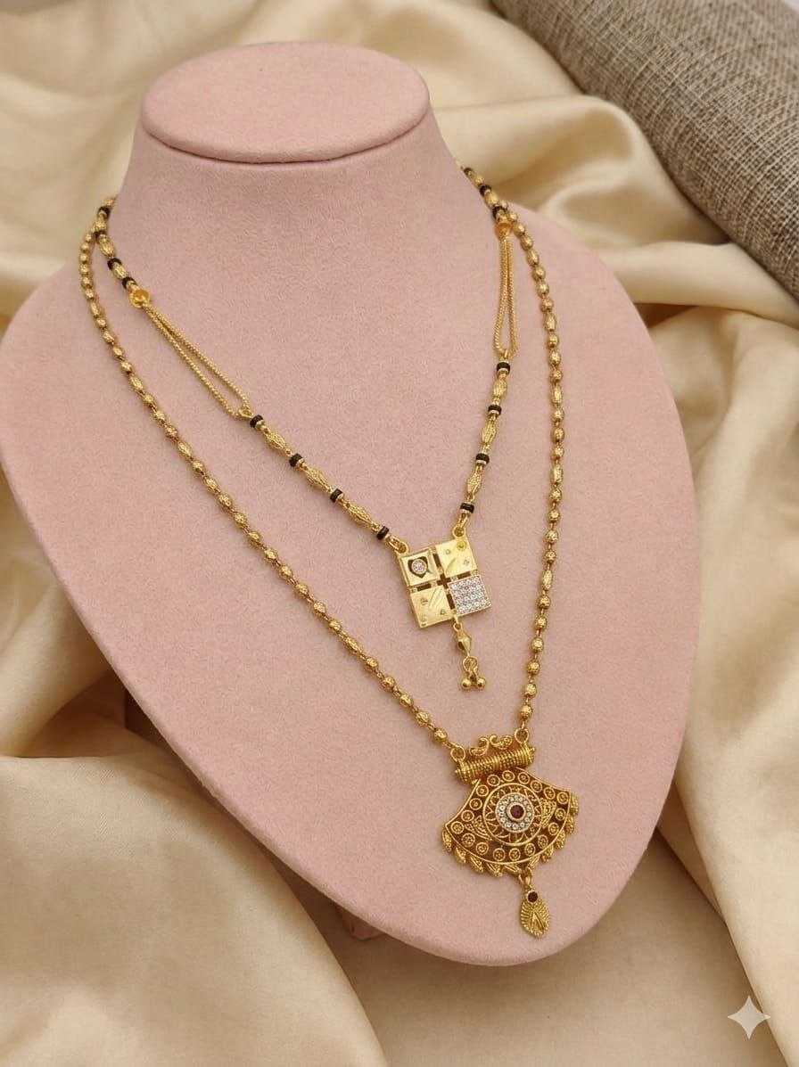Gold Bead Layered Mangalsutra with Fan Pendant