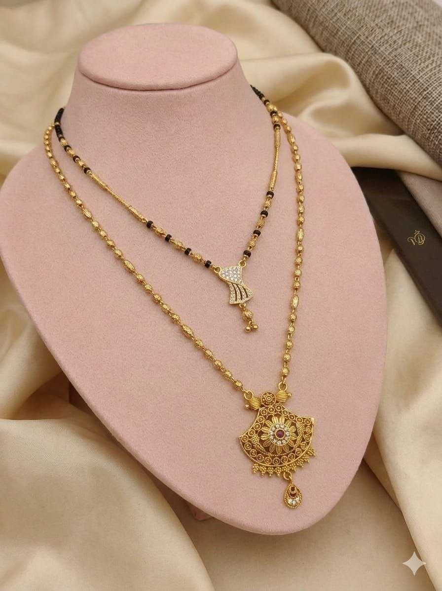 Gold Bead Layered Mangalsutra with Fan Pendant