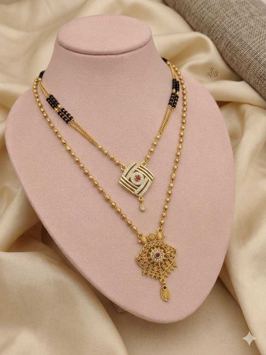 Gold Bead Layered Mangalsutra with Fan Pendant