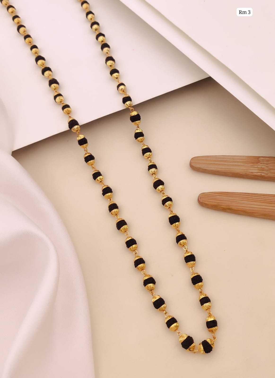 Gold Cap Rudraksha Long Mala with Textured Spacers