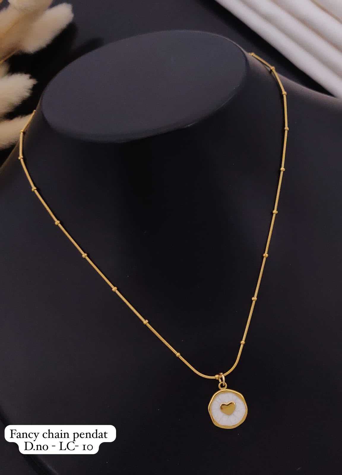 Gold Chain Necklace with Pink Square Pendant