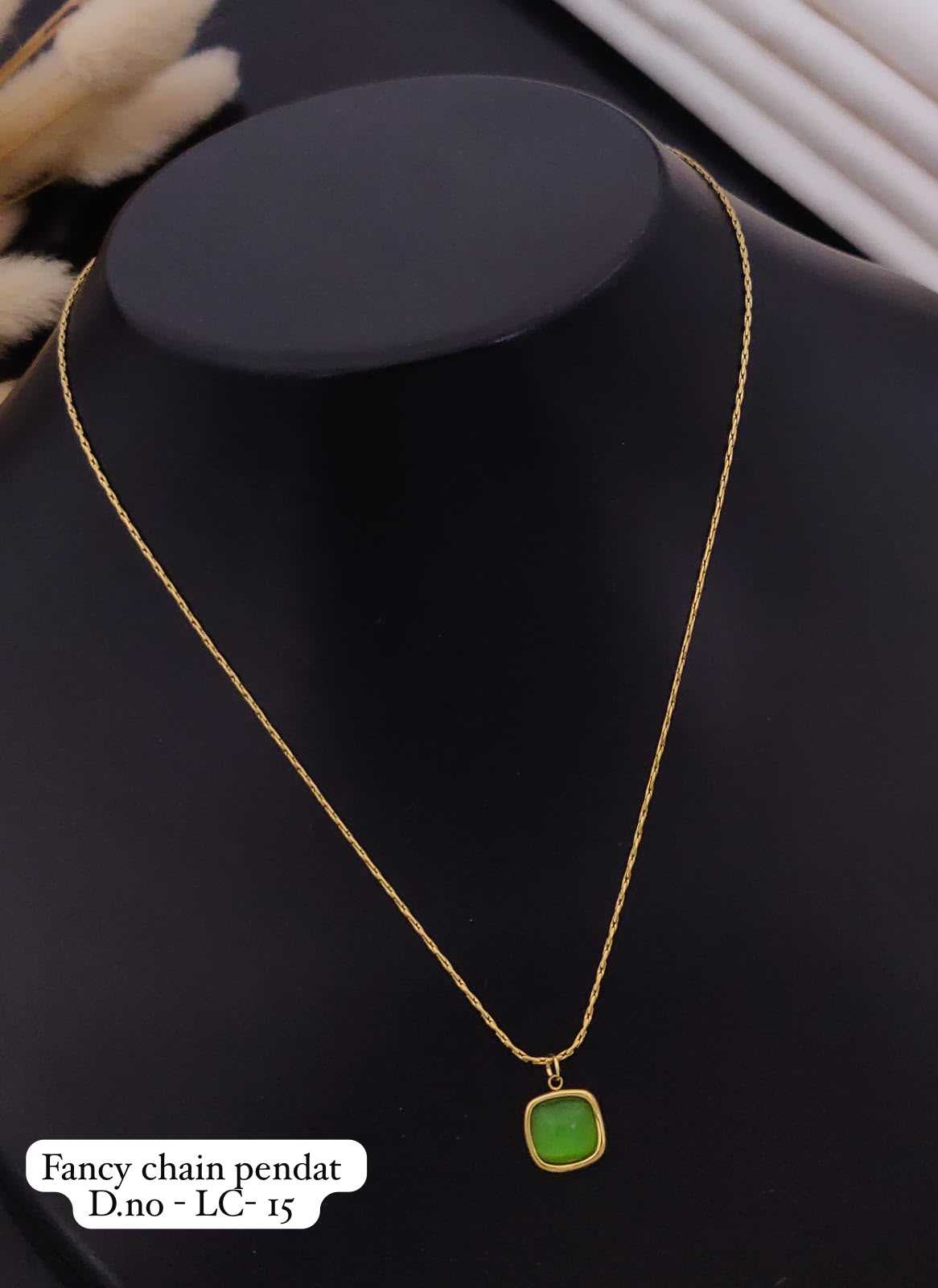 Gold Chain Necklace with Pink Square Pendant
