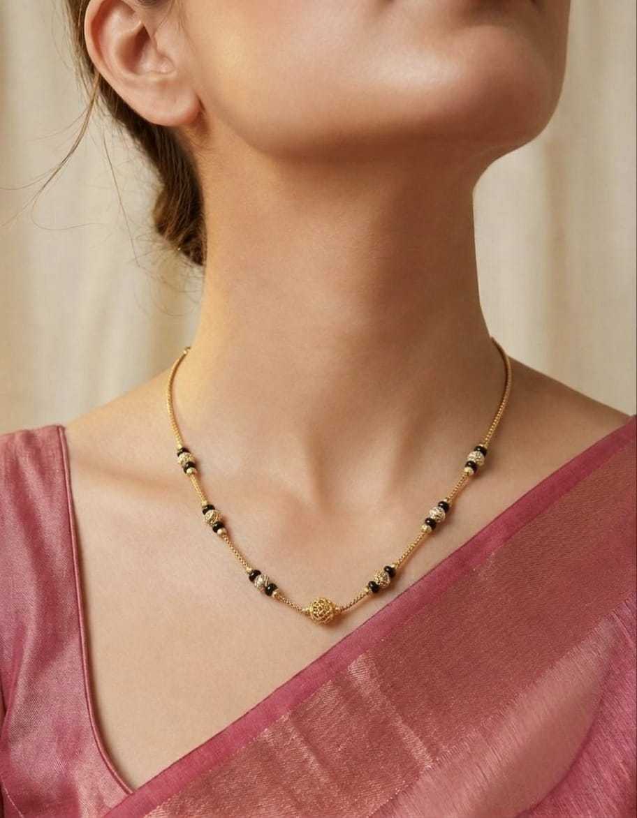 Gold Floral Bead Mangalsutra on Fine Chain