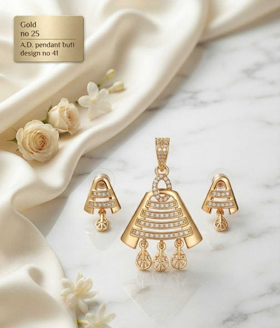 Gold-Plated AD Pendant Set in Teardrop, Bell and Triangle Designs