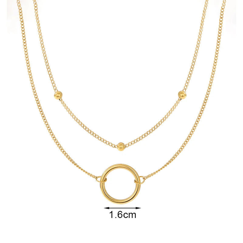 Necklace on white with the 1.6 cm hoop pendant measured