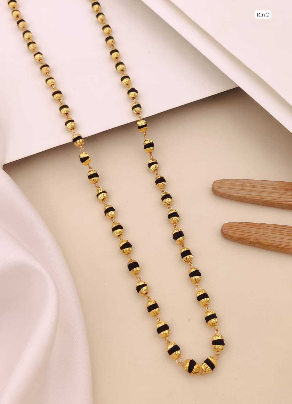 Gold-Plated Black Bead Rudraksha Mala Necklace
