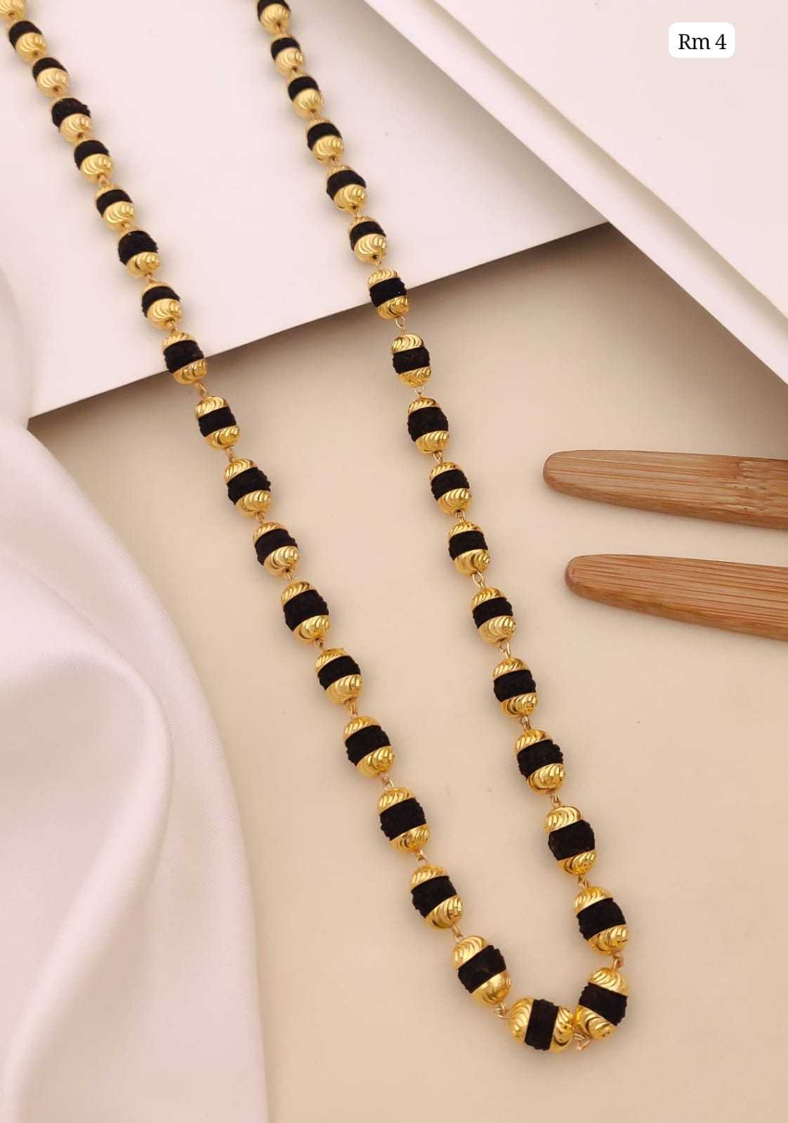 Gold-Plated Black Bead Rudraksha Mala Necklace