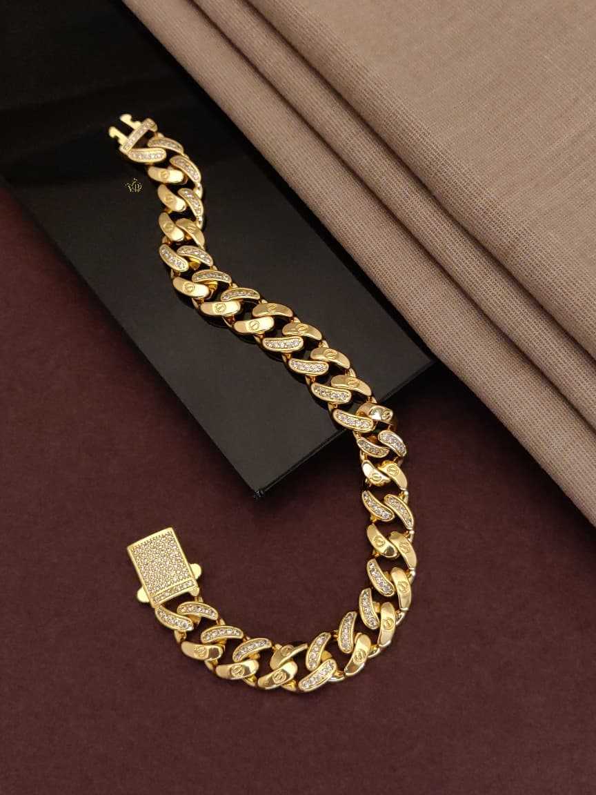 Gold-plated Cuban curb bracelet with screw-head and CZ links