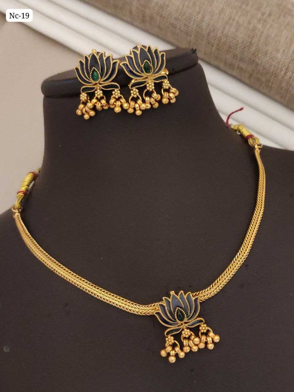 Gold-Plated Enamel Lotus Choker Set with Ghungroo Earrings