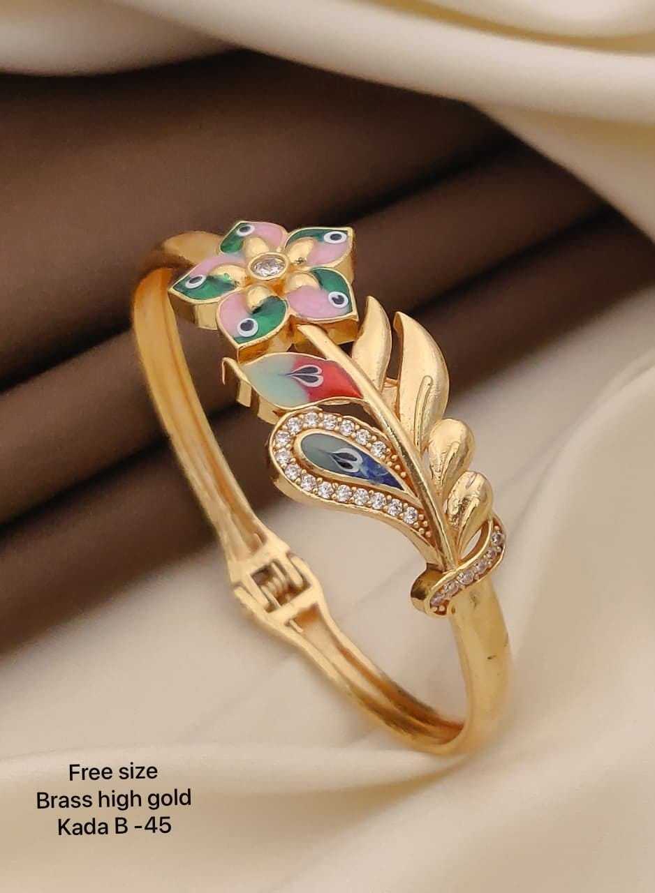 Gold-Plated Enamel Peacock Kada with CZ Stones