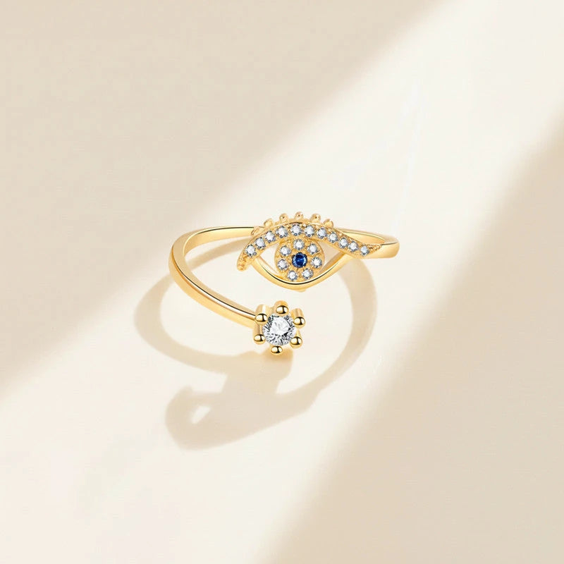 Top view of the evil eye and single clear stone ends