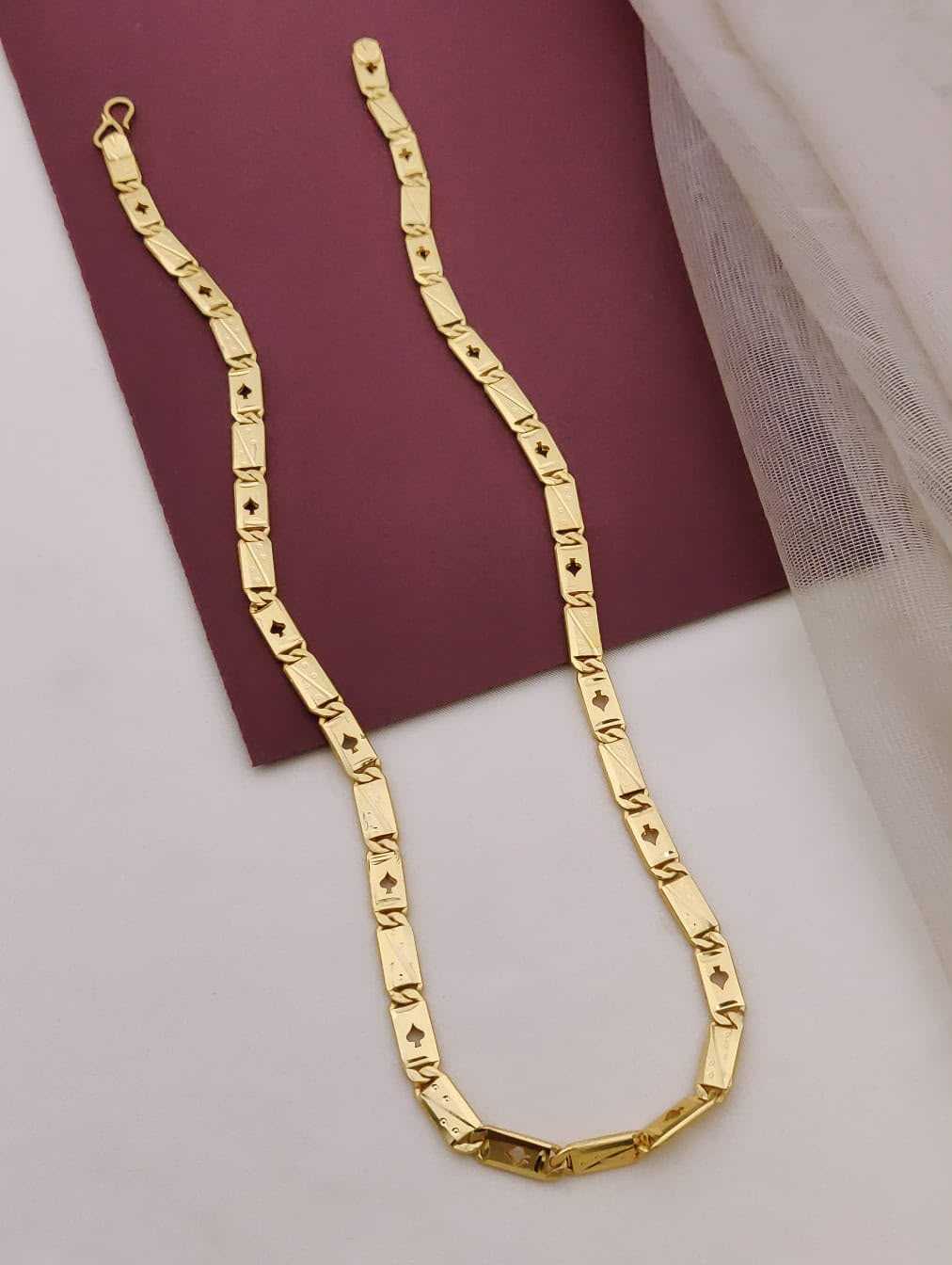 Gold-Plated Flat Link Chain with Geometric Cut-Out Pattern
