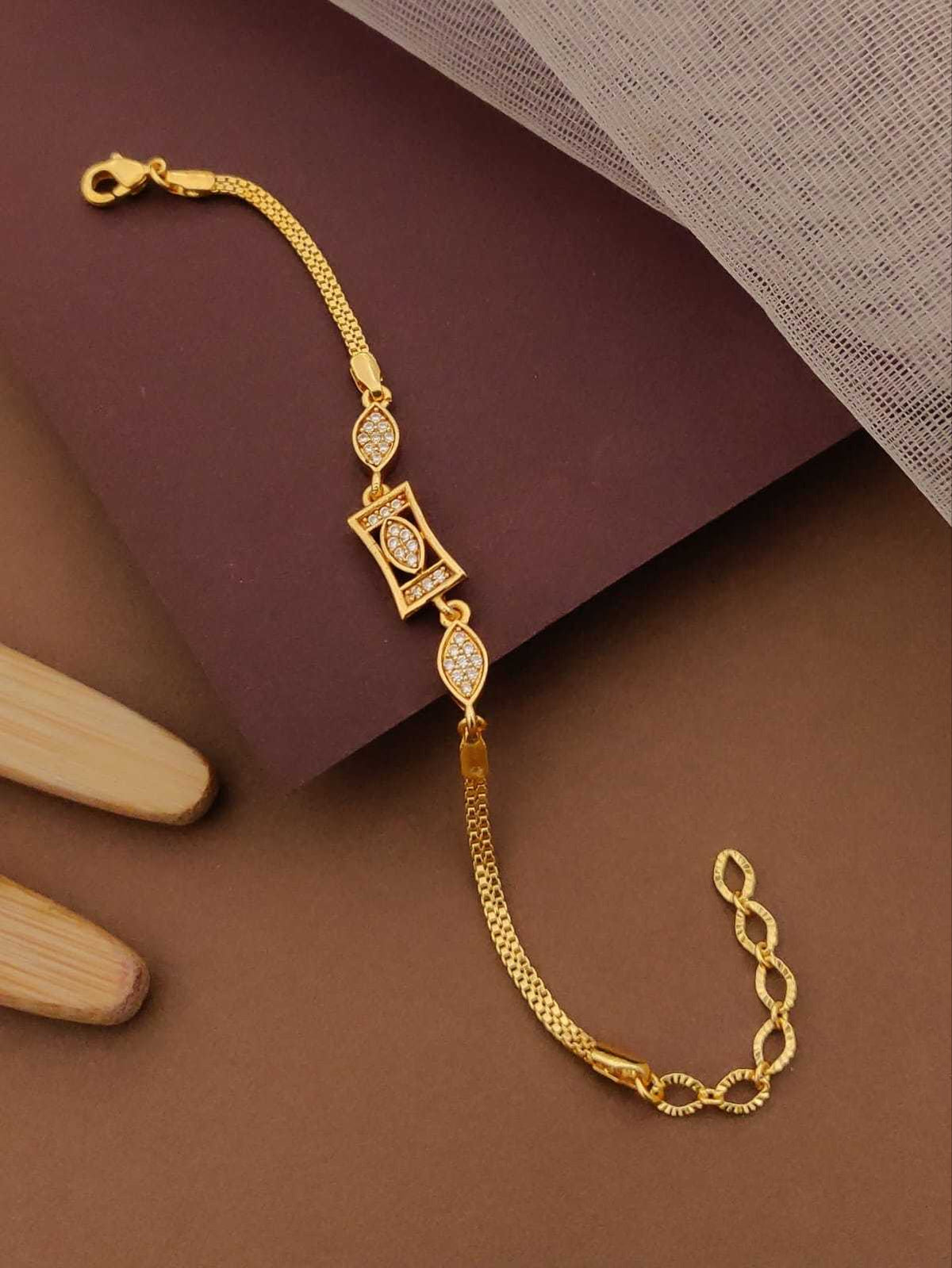 Gold-Plated Mesh Chain Bracelet with CZ Motif Centre