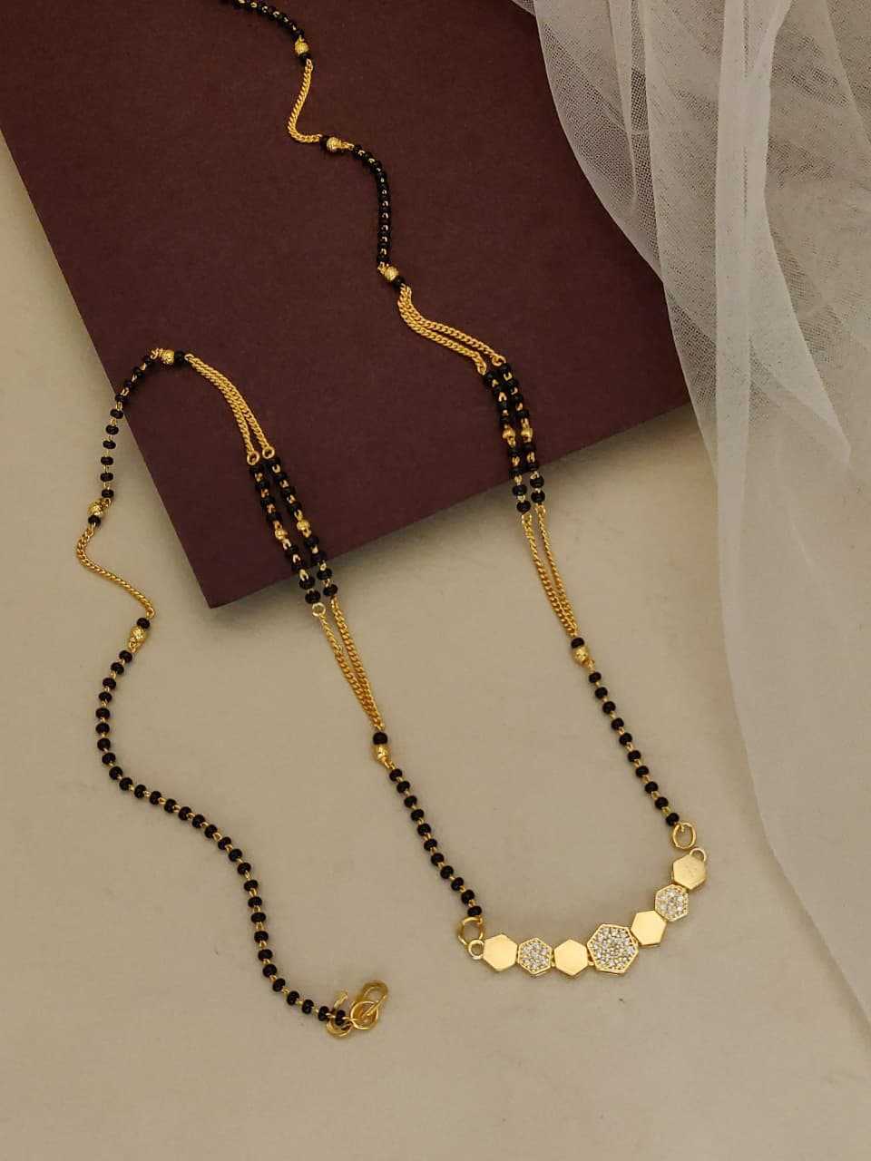Gold-Plated Short Mangalsutra with Hexagon CZ Links