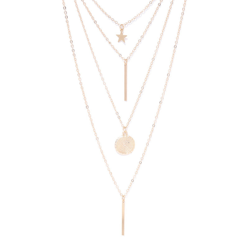 Everyday Gold Look Combo: Set of 10 Rings & Star Coin Necklace