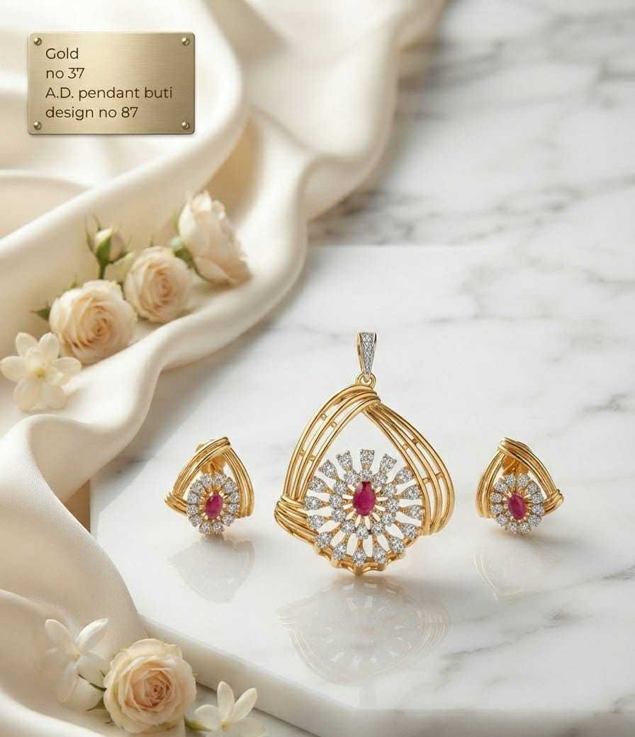 Gold Wire Teardrop AD Pendant Set with Ruby Centre