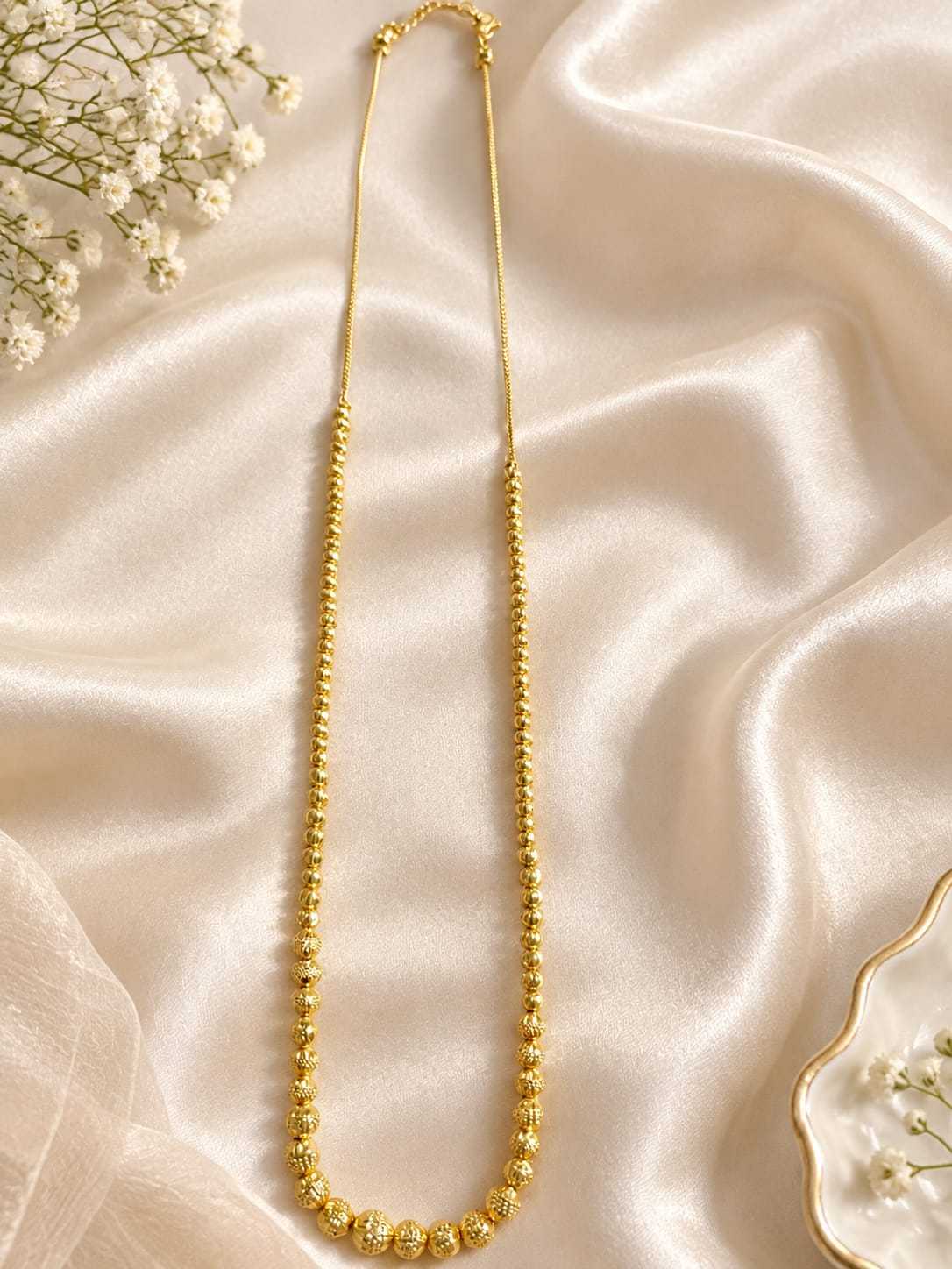Graduated Gold Ball Bead Long Chain Necklace