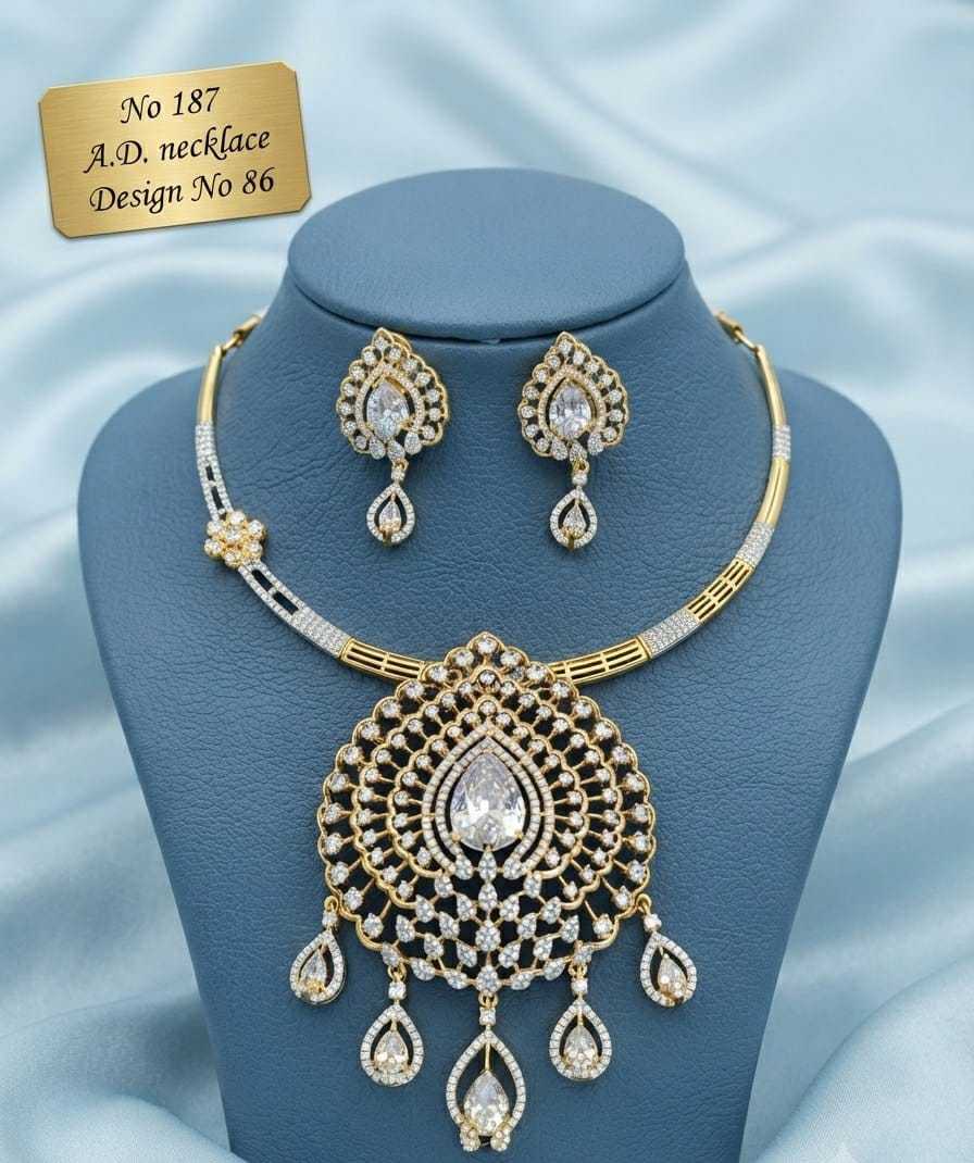 Grand Teardrop Medallion AD Hasli Necklace Set with Pear Drops