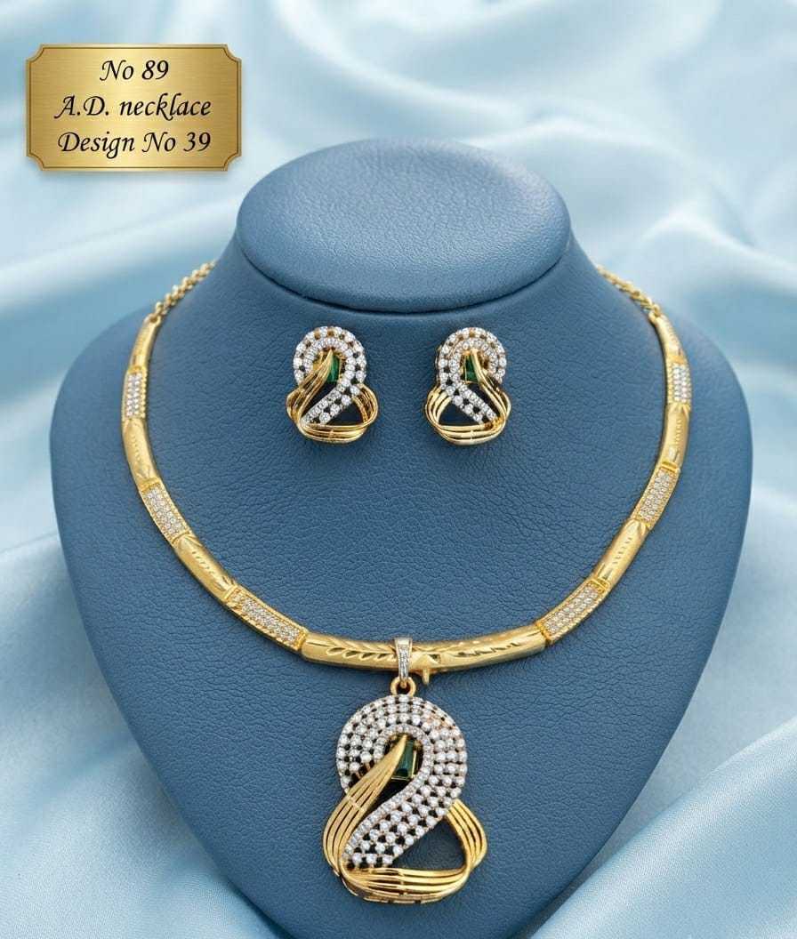 Green Accent Swan Pendant AD Hasli Necklace Set with Swan Studs