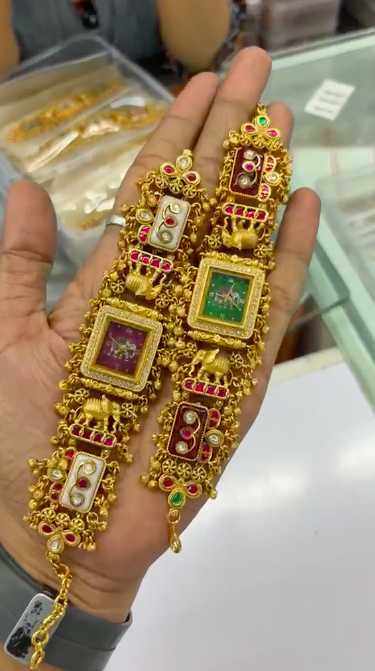 Green Dial Watch with Kundan Panel Band