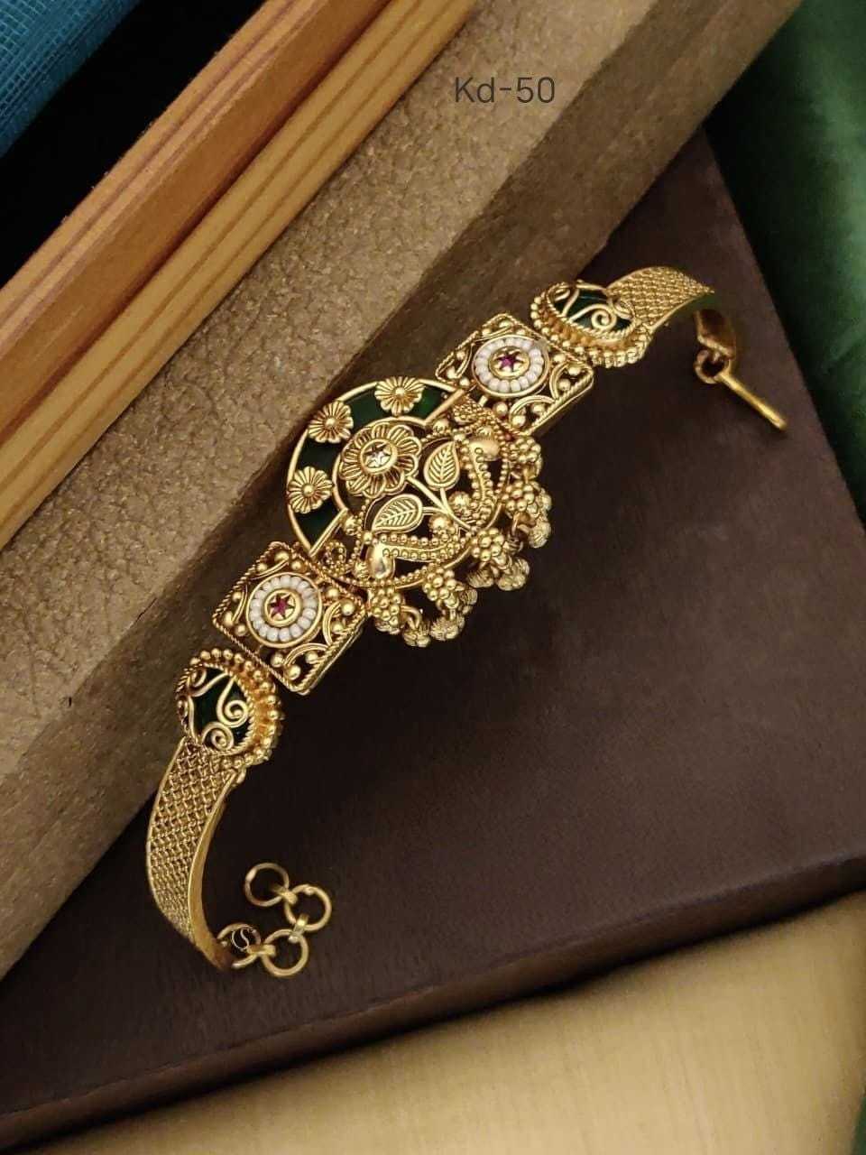 Green Enamel Kada with Dangling Charms