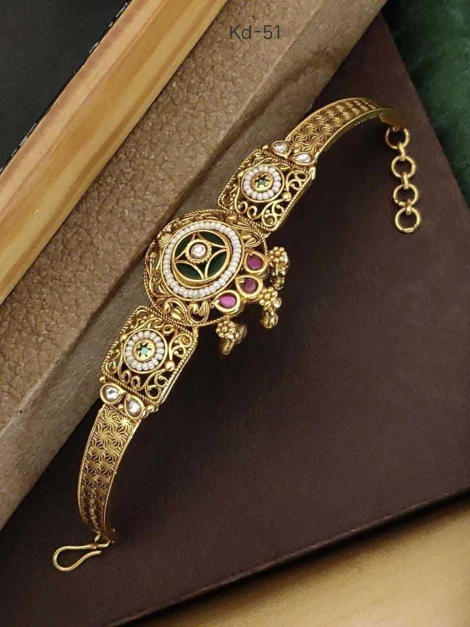 Green Enamel Kada with Dangling Charms