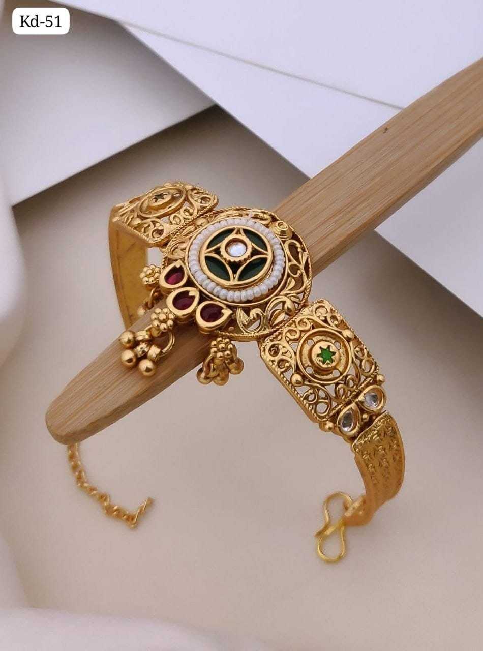 Green Enamel Kada with Dangling Charms